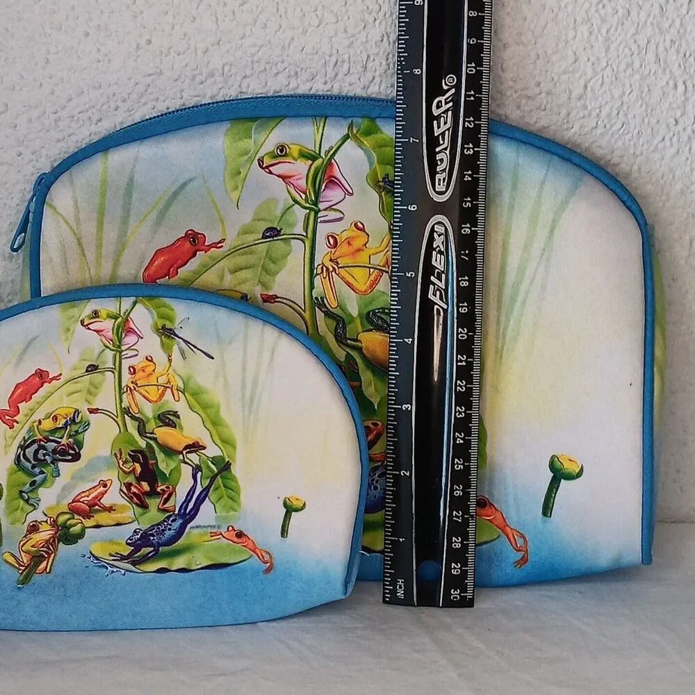 Vintage Salamander 1996 Cosmetic Accessory Makeup Bag Set Travel Frogs